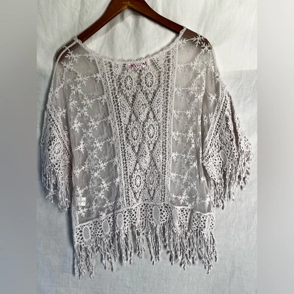Pretty Angel Women S M Shirt Lace Sheer Mesh Fringe Pinkish White Fairy Coquette